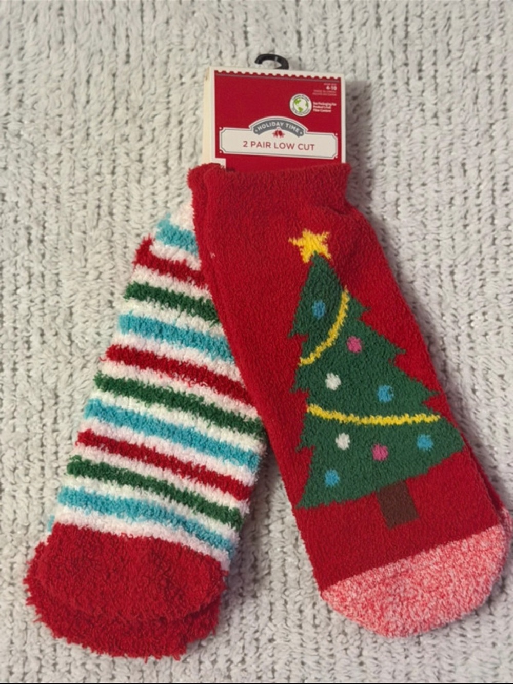 Holiday Time Kids Red & Green Christmas Tree Low-Cut Socks - 2 Pack
